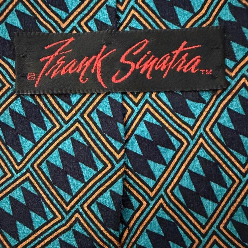 Frank Sinatra Necktie Teal Navy Gold Geometric Presidential Premier Tie Rat Pack